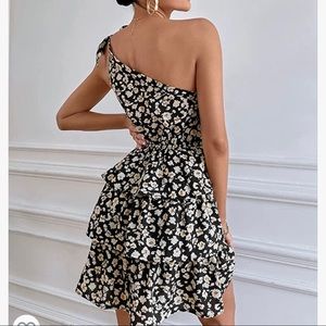 Floral/black one shoulder dress